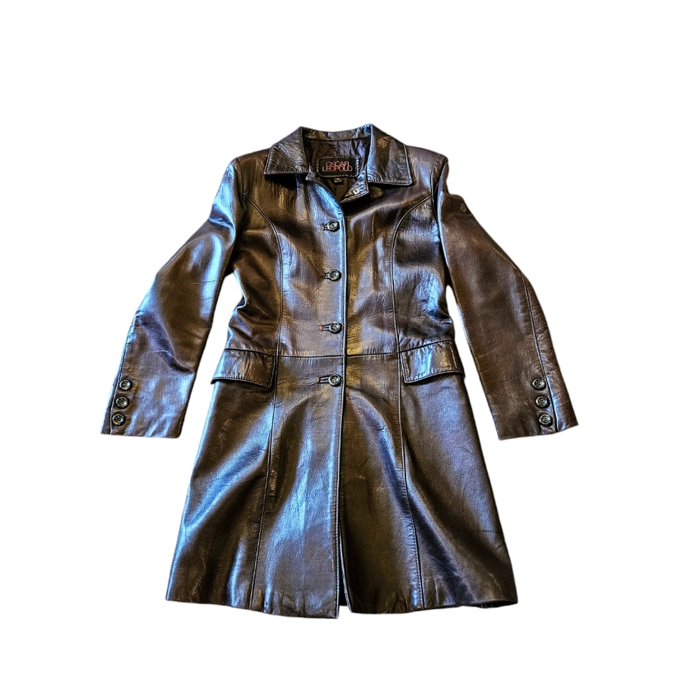 Vintage Oscar Leopold Dark Brown Lambskin Leather Jacket Size S/P Knee Length